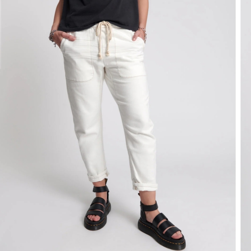 NWT One Teaspoon White Beauty Shabbies Drawstring Boyfriend Jean, Medium, Baggy